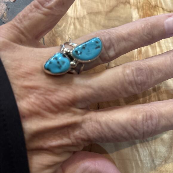 Navajo Artist Jewelry - Native American Sleeping Beauty Turquoise Ring Size 6.5 Signed By CB Sterling